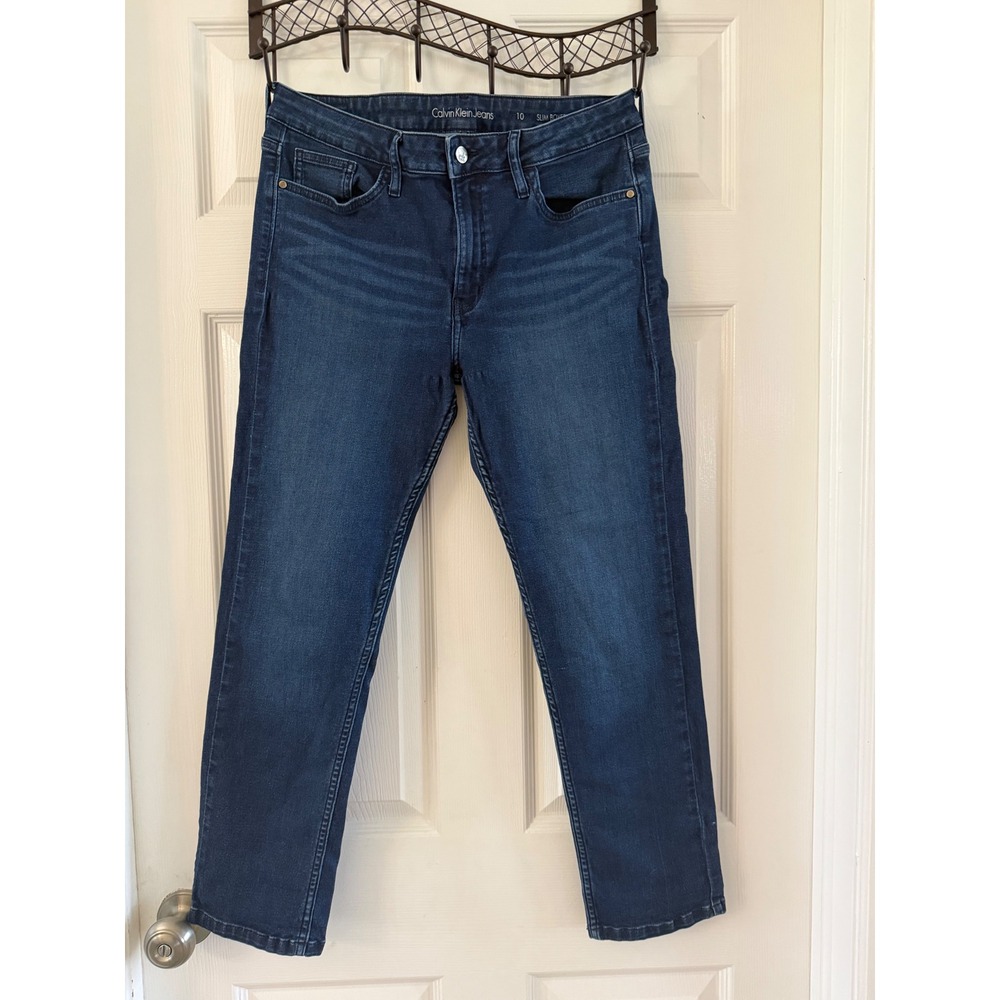 Calvin Klein Jeans Womens 10 Slim Boyfriend Dark Wash Stretch Denim Blue Jeans